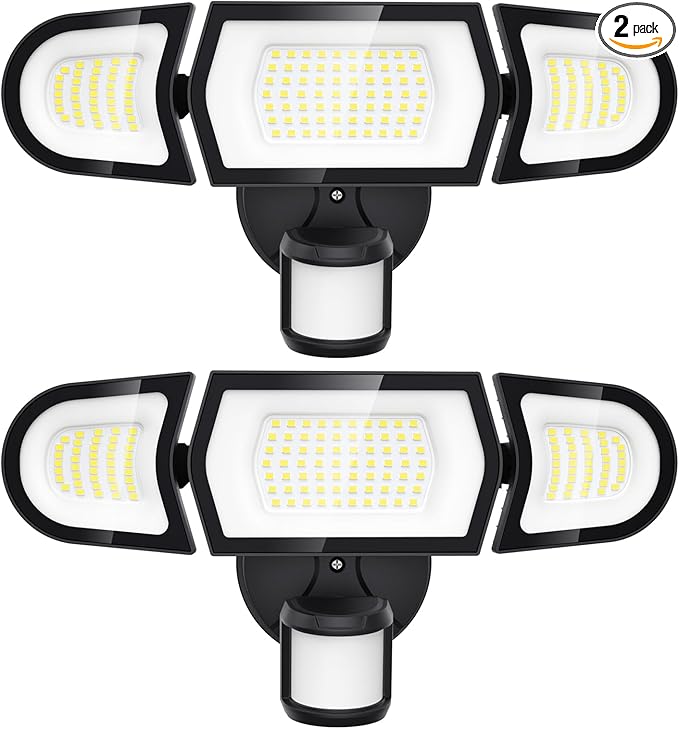 Olafus 100W LED Security Light Motion Sensor Outdoor Light, 2 Pack Motion Flood Light Dusk to Dawn, 9000LM Super Bright 6500K Exterior Motion Detector Floodlight for Garage Yard Porch Eave IP65, Black-VerdiqueGarden