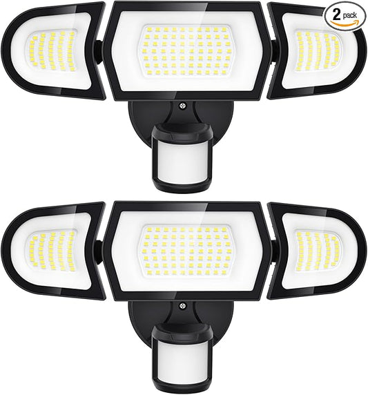 Olafus 100W LED Security Light Motion Sensor Outdoor Light, 2 Pack Motion Flood Light Dusk to Dawn, 9000LM Super Bright 6500K Exterior Motion Detector Floodlight for Garage Yard Porch Eave IP65, Black-VerdiqueGarden
