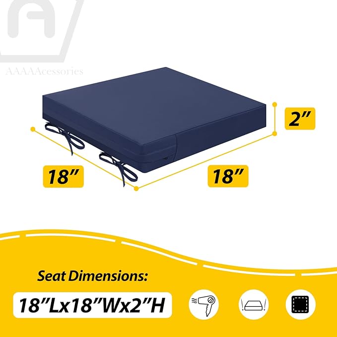 AAAAAcessories Outdoor Seat Cushions for Chairs, Waterproof, Fade-Resistant Patio Furniture Replacement Cushions, 18" x 18" x 2", Set of 2, Navy Blue-VerdiqueGarden