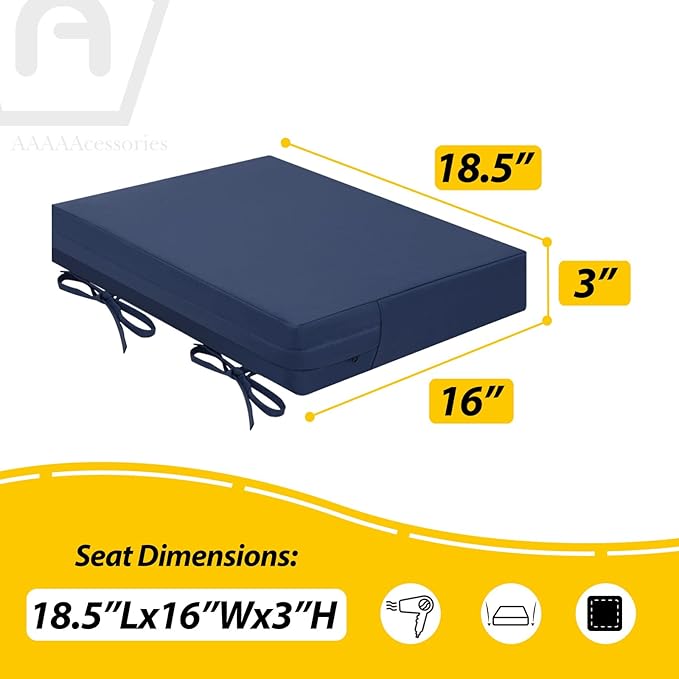 AAAAAcessories Outdoor Seat Cushions for Chairs, Waterproof, Fade-Resistant Patio Furniture Replacement Cushions, 18.5" x 16" x 3", Set of 2, Navy Blue-VerdiqueGarden