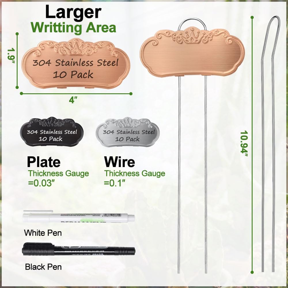 30 PacksTCYPUHL Metal Plant Labels, Tall Outdoor Garden Markers for Flowers, Fruits and Vegetables, 304 Stainless Steel Weatherproof Signs (4" x 1.9", Silver, Black and Gold)-VerdiqueGarden