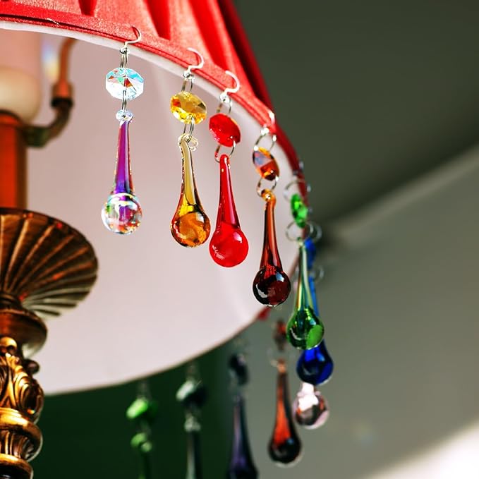 12pcs Raindrop Crystal Chandelier Prisms Parts, Colored 53mm Hanging Crystals Beads for Window, Home Decoration (Multi Color)-VerdiqueGarden