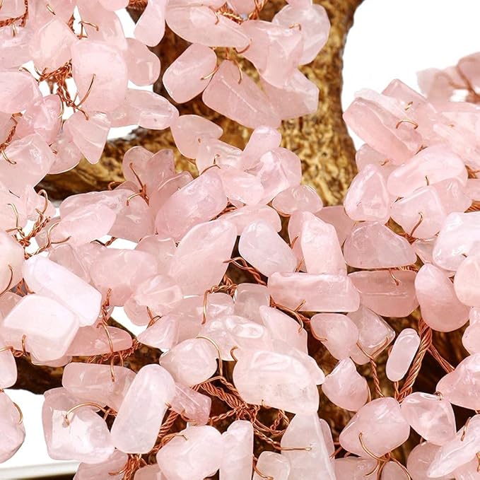 Feng Shui Money Tree Large Pine Tree Style Crystal Quartz Lucky Tree Gem Tree for Office Home Feng Shui Decoration for Wealth/Fortune and Luck (Pink)-VerdiqueGarden