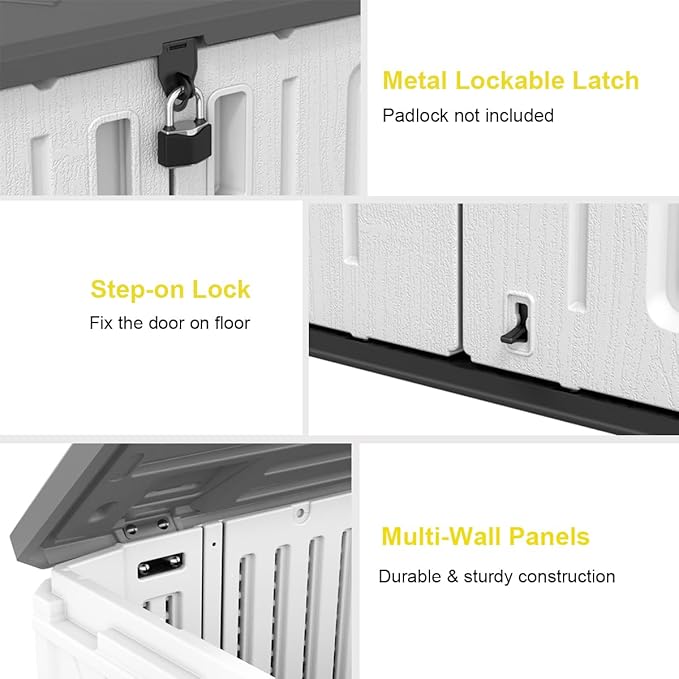 KINYING Outdoor Storage Shed-Horizontal Storage Cabinet Waterproof for Garden, Patios, Backyards, 35 Cu.ft Resin Tool Shed for Garbage Cans, Small Tools, Lawn Mower,Off-White Color-VerdiqueGarden