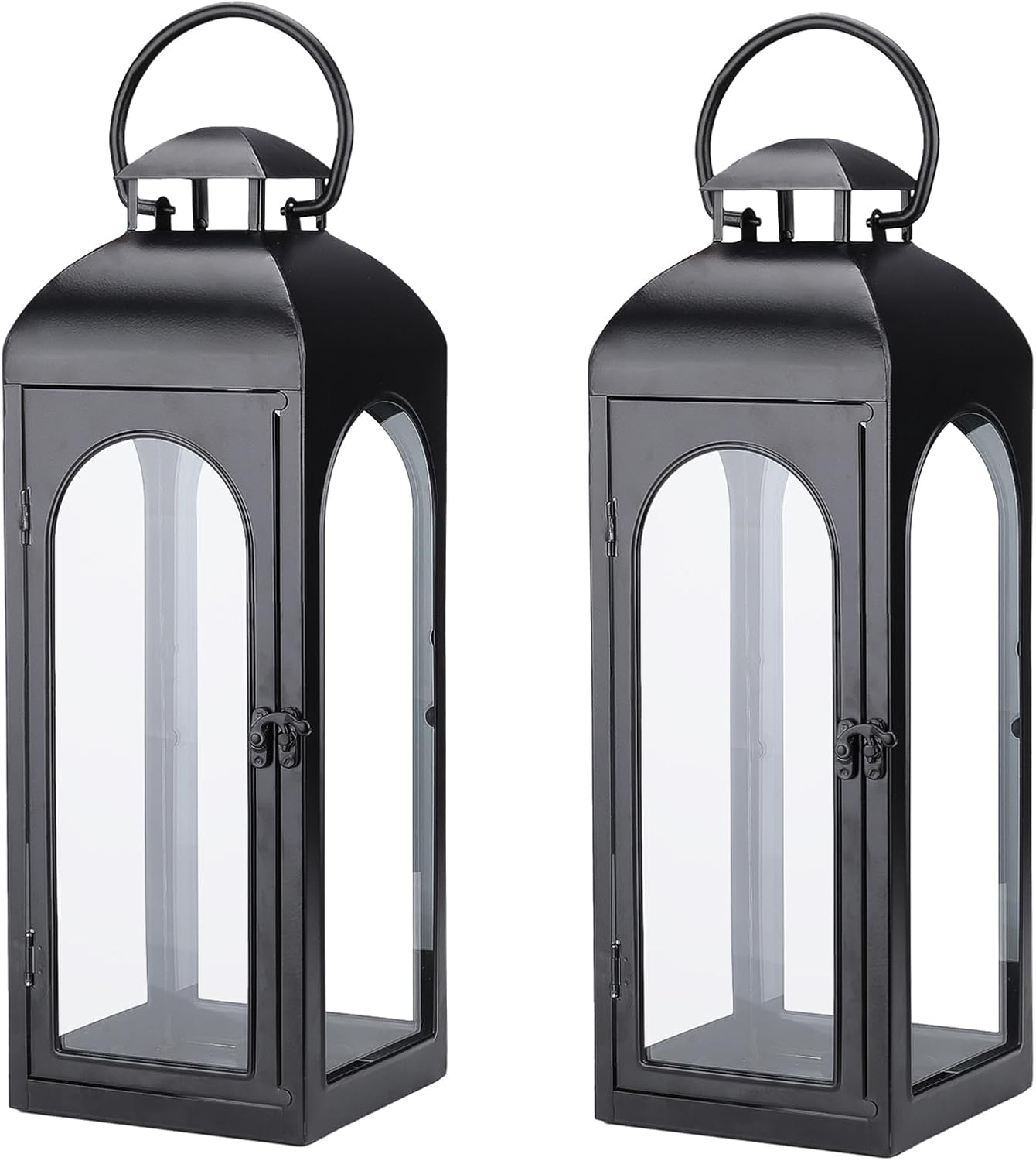 Bdor 2 Pack Large Luxury Lantern Decorative Tall 20 Inches Black Metal Hurricane Lanterns with Tempered Glass Panels for Front Porch,Tabletop, Mantle, Wall Hanging, or Garden, Indoor & Outdoor Décor-VerdiqueGarden