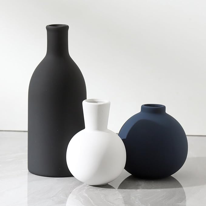 Ceramic Vase Set of 3 | Vases Home Decor | Decorative Flower Table Rustic Vase Modern Decor Vase Neutral Pottery Vases for Entryway Mantel Living Room Kitchen Bedroom -Multicolor Modern-VerdiqueGarden