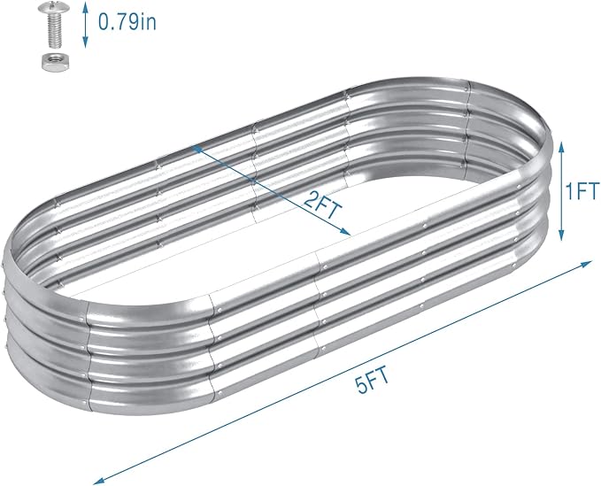 HOXHA Planter Raised Beds, 5X2X1 FT Land Guard Oval Galvanized Steel Planter Box, Metal Raised Garden Bed kit, for Outdoor Growing Fresh Veggies, Flowers, Herbs, and Succulents-VerdiqueGarden