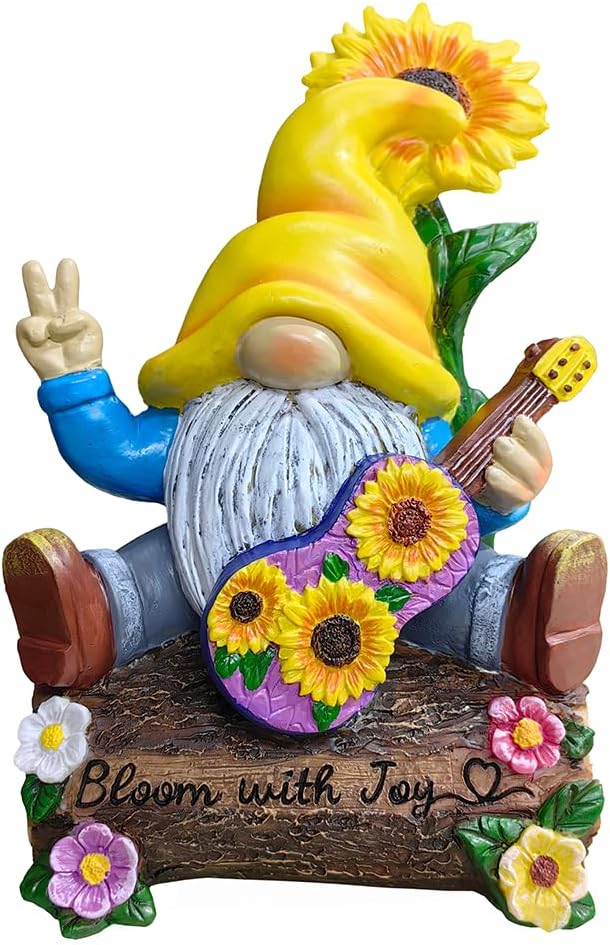 Spring & Summer-Themed Garden Statues – Adorable Outdoor Decor for Lawn, Patio & Porch (Bloom with Joy Sunflower Gnome 10" Garden Statue Figurine with Guitar, Spring and Summer Home Decoration)-VerdiqueGarden