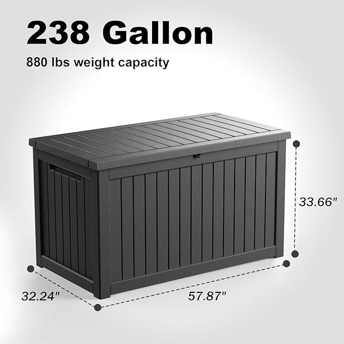 230 Gallon Outdoor Deck Box,Storage Lockable Waterproof Patio Furniture,Garden Tools,Cushions,Pool Accessories Outside Storage Resin Box(Black)-VerdiqueGarden