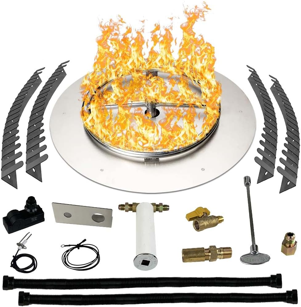 Stainless Steel Fire Pit Burner Pan & Ring Pro Kit for Liquid Propane, 18-Inch Pan, 12-Inch Ring, 90,000 BTU Max-VerdiqueGarden