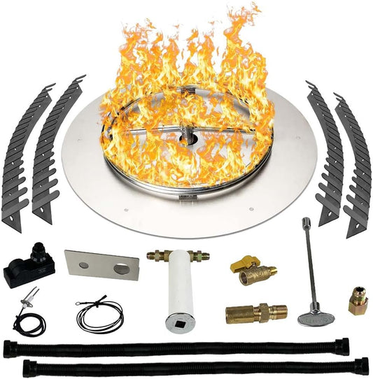 Stainless Steel Fire Pit Burner Pan & Ring Pro Kit for Liquid Propane, 18-Inch Pan, 12-Inch Ring, 90,000 BTU Max-VerdiqueGarden