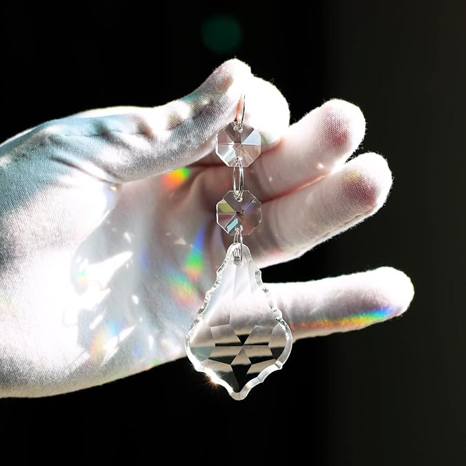 20pcs Crystal Chandelier Maple Leaf Prism Pendant Parts, 50mm Hanging Crystals Beads for Chandelier Wedding Decoration Clear-VerdiqueGarden