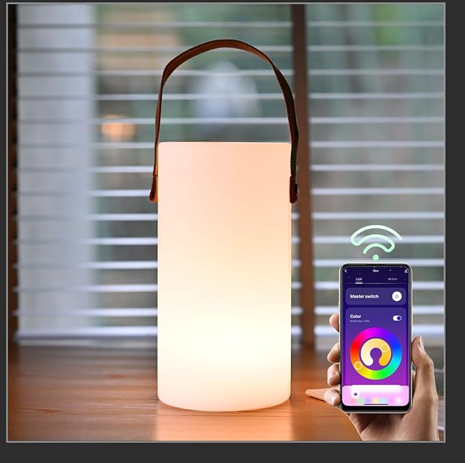 Solar Table Lamp, Portable Lamp for Outdoor/Indoor, Smart Outdoor Lantern with APP Control, RGB 8 Color Dimmable, Waterproof Cordless Lamp for Outside Patio Deck Camping-VerdiqueGarden