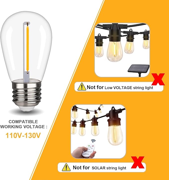 15 Pack S14 LED String Light Bulbs, 1W Shatterproof & Waterproof Outdoor Indoor Replacement Bulbs, E26 Base Edison LED Light Bulbs Warm White 2200K. (S14 15Pack)-VerdiqueGarden