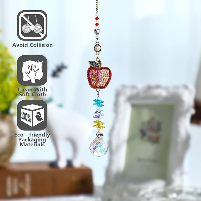 H&D HYALINE & DORA Set of 2 Crystal Sun Catchers Christmas Apple Pendant with Rhinestones, Hanging Colorful Crystal Ball Prism Sun Catcher for Home Wedding Party Christmas Garden Decor-VerdiqueGarden
