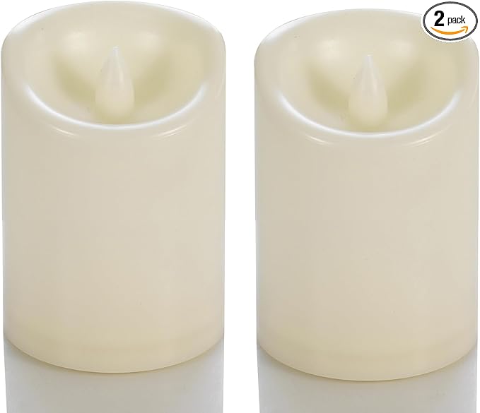 CANDLE CHOICE Waterproof Outdoor Battery Operated Flameless Candles with Timer Flickering Plastic Resin Electric LED Pillar Lights for Lantern Patio Garden Wedding Party Decorations 3x4 Inches 2 Pack-VerdiqueGarden