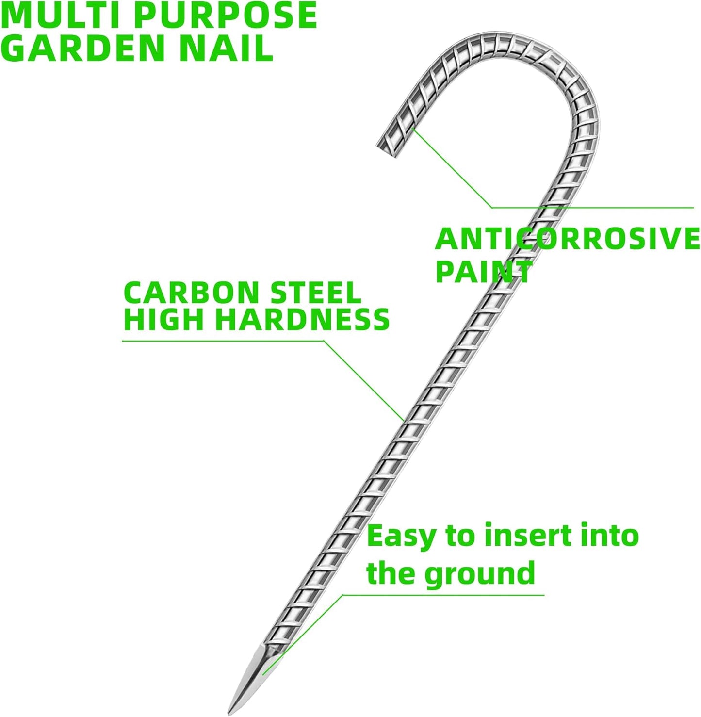 18 Pack Ground Garden Rebar Stakes Rebar 12 Inch Anti-Rust Galvanized Steel J Shape Hook Heavy Duty Ground Anchors for Tents, Position Kits,Fences, and Trampolines Landscape Fabric-VerdiqueGarden