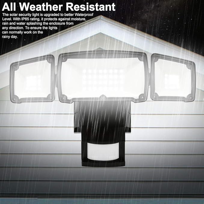 AmeriTop Solar Lights Outdoor, Super Bright 1600LM LED 6000K Solar Motion Sensor Lights with Wide Angle Illumination; 3 Adjustable Heads, IP65 Waterproof Outdoor Security Lighting (Black)-VerdiqueGarden