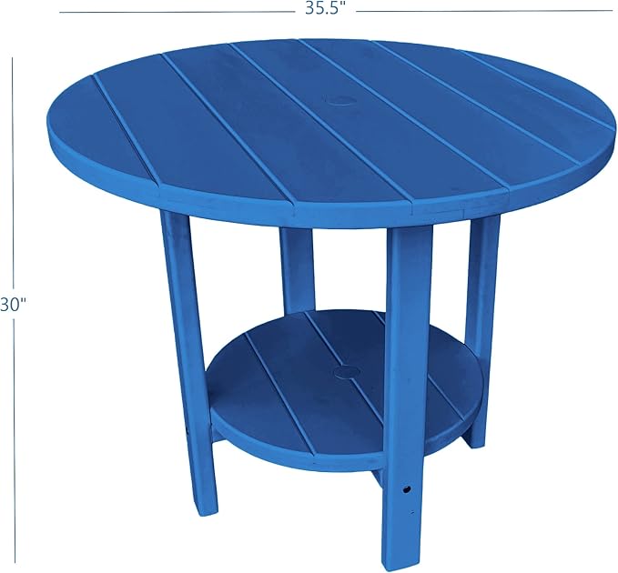 Phat Tommy Round Poly Resin Outdoor Patio Dining Table, All Weather Poly Patio Outdoor Furniture, Blue-VerdiqueGarden