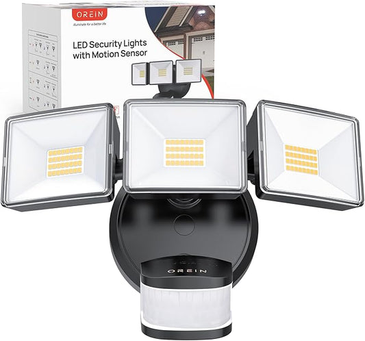 OREiN 10000LM Flood Lights Outdoor, 180°/75FT Motion Sensor Outdoor Lights 4 Modes Dimmable Dusk to Dawn Floodlights IP65 Waterproof for 8000SQ.FT Area for Big Patio, Driveway, Black (Hardwired)-VerdiqueGarden