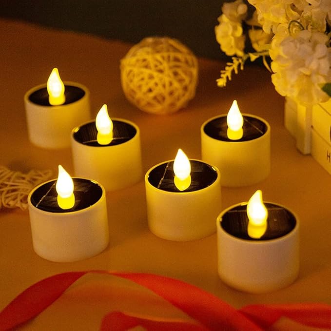 Solar Candle Lights,Flameless Candle Lights,Solar Rechargeable Tea Wax lamp,6 flameless Candle Light, Suitable for Wedding, Valentine's Day, Halloween, Christmas (Small Solar Candle)-VerdiqueGarden