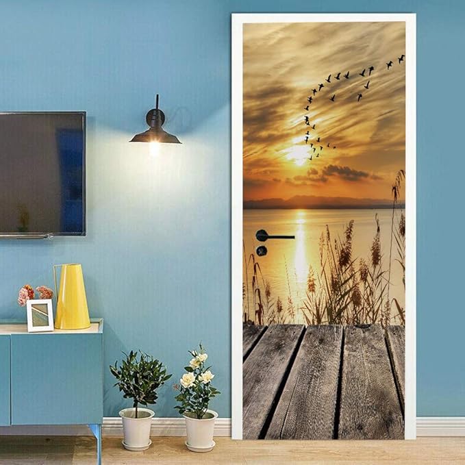 3D Door Stickers Murals - Peel and Stick - PIER - Wallpaper Self-Adhesive Decals - Removable PVC Waterproof Door Poster - Bedroom, Living Room - 37.4" x 82.7"-VerdiqueGarden