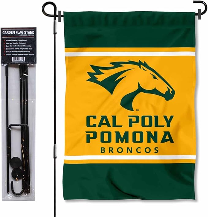 College Flags & Banners Co. Cal Poly Pomona Broncos Garden Flag with Stand Holder-VerdiqueGarden