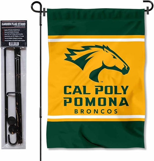 College Flags & Banners Co. Cal Poly Pomona Broncos Garden Flag with Stand Holder-VerdiqueGarden