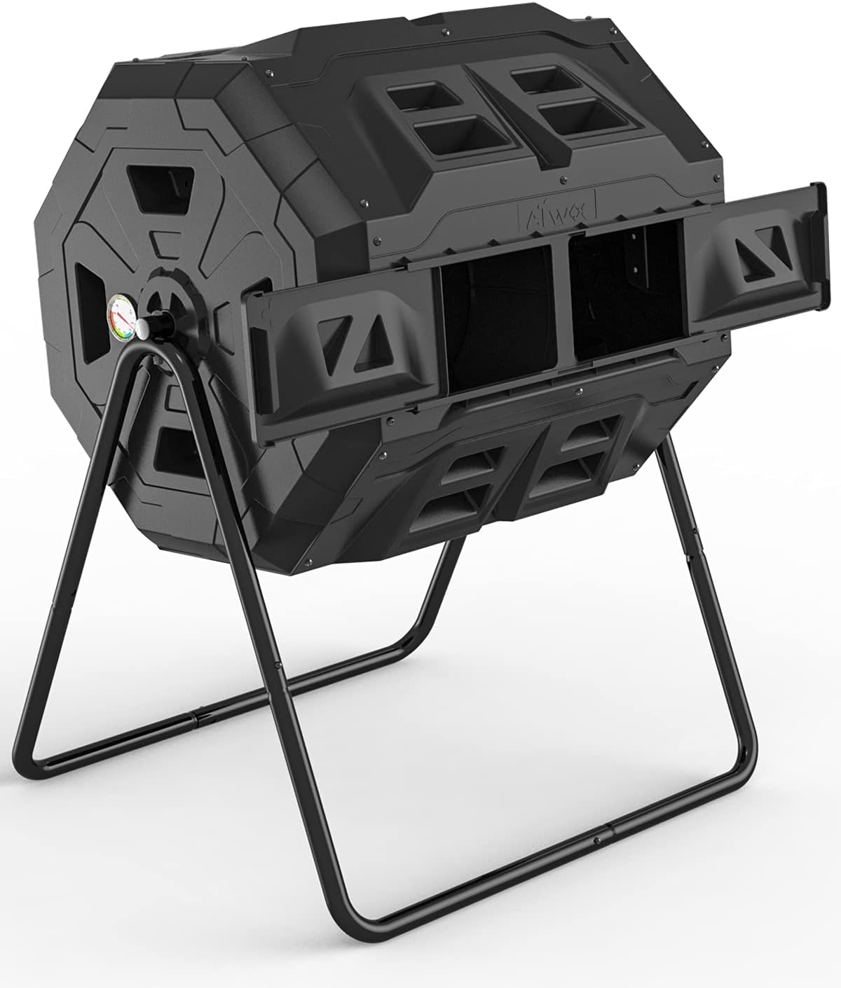 2021 Upgraded Tumbling Composter with Compost Thermometer - Dual Chamber Garden Compost Bin(43 Gal, Black)-VerdiqueGarden