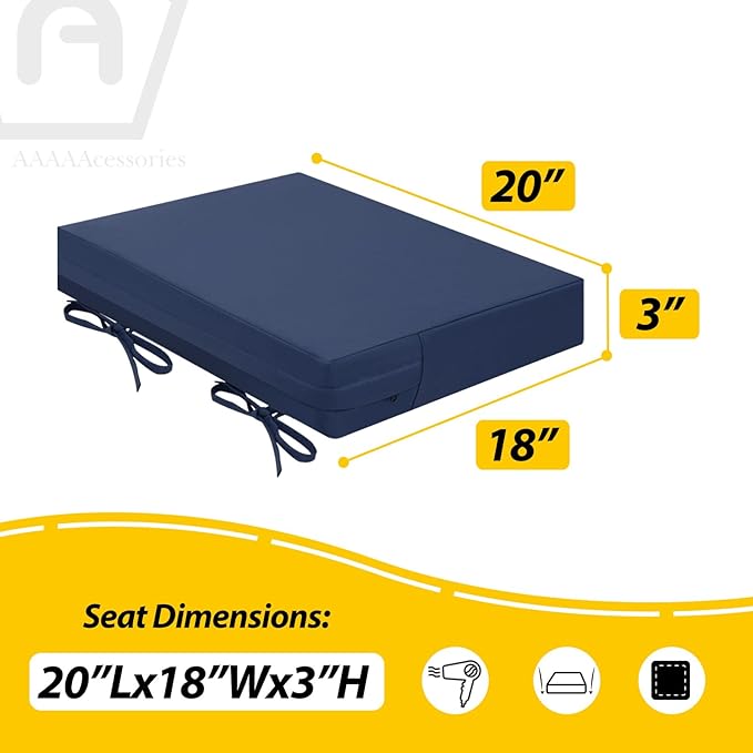 AAAAAcessories Outdoor Seat Cushions for Chairs, Waterproof, Fade-Resistant Patio Furniture Replacement Cushions, 20" x 18" x 3", Set of 2, Navy Blue-VerdiqueGarden