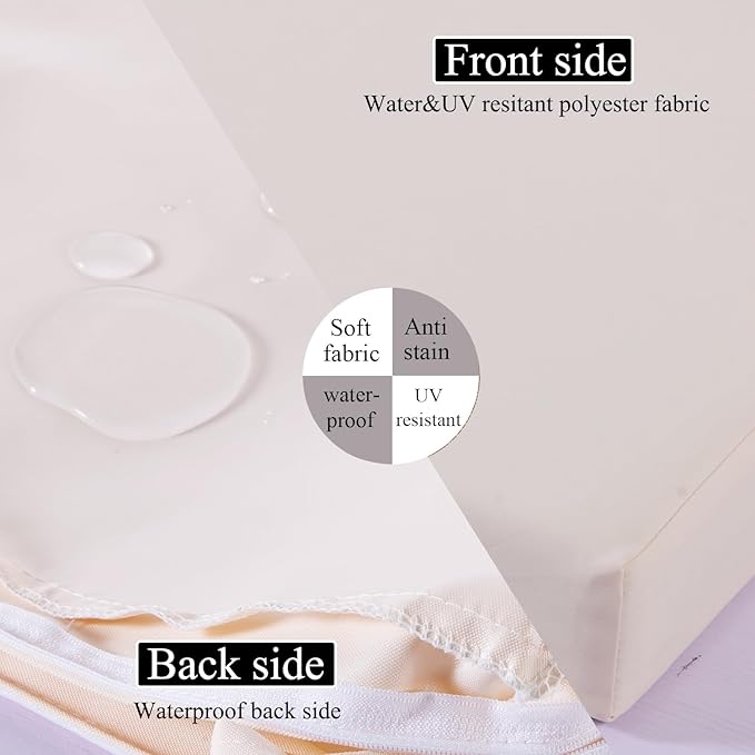 15 x 15 Inch Round Cushions for Outdoor Furniture Non-Slip Waterproof Patio Bistro Chair Cushion with Ties Bar Stool Seat Cushion for Kitchen Chairs Set of 2, Beige-VerdiqueGarden