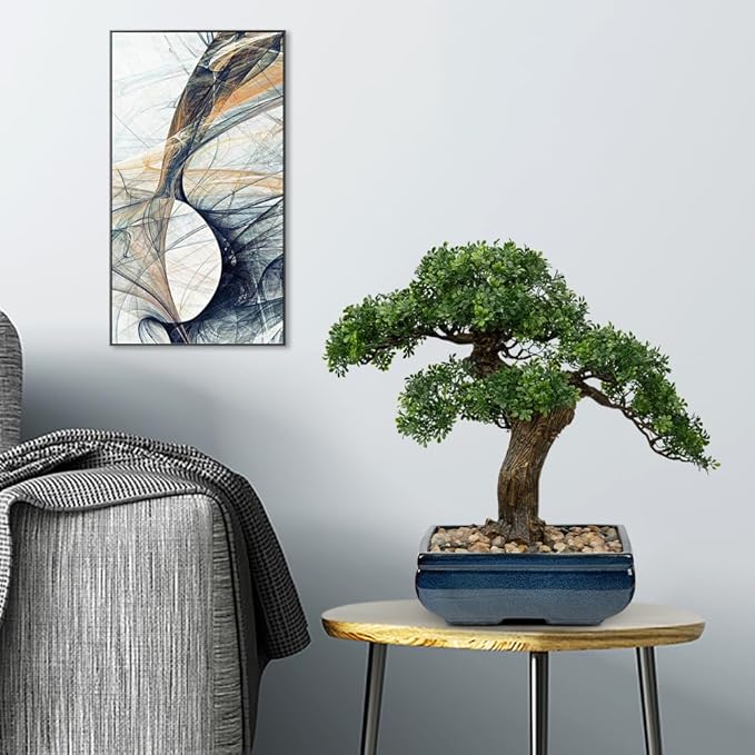 Artificial Bonsai Tree Juniper Faux Plants Indoor Fake Plants Decor with Blue Square Ceramic Pots for Home Table Office Desk Bathroom Shelf Bedroom Living Room Farmhouse Decorations-VerdiqueGarden