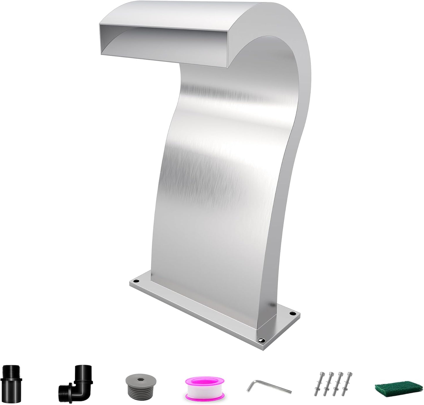 Pool Waterfall Fountain Stainless Steel Fountain 22.60'' x 10.55'' x 14.57'' Silver Pool Fountains for Ground Pools Garden Outdoor Waterfalls Sheer Descent Pond Water Feature-VerdiqueGarden