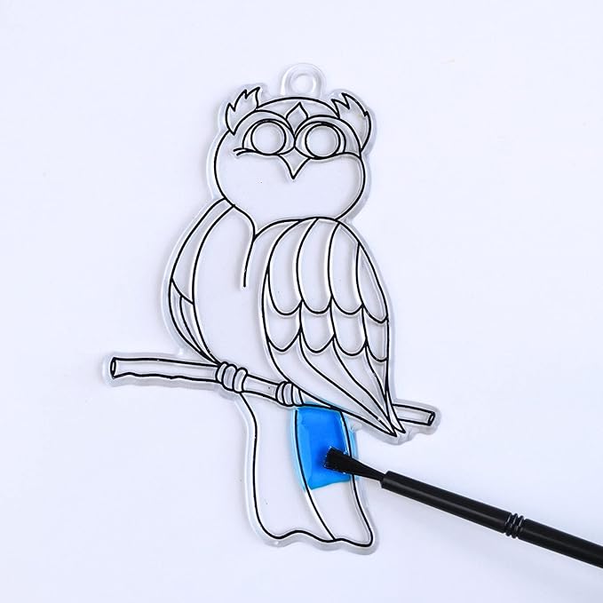 Winlyn 24 Sets Owl Suncatchers Ornaments Decorations DIY Window Paint Art Suncatchers Owl Craft Kits Sun Catchers for Kids Home Classroom Winter Holiday Season Fall Christmas Activities Party Favors-VerdiqueGarden