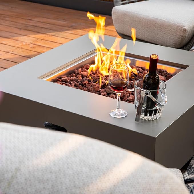 Ashton 36” Propane Fire Pit Smokeless Firepit Outdoor Gas Fire Pit for Outside Patio Firepit Table Includes Rain Cover Converter Kit Lava Rocks Lid CSA Certified-VerdiqueGarden