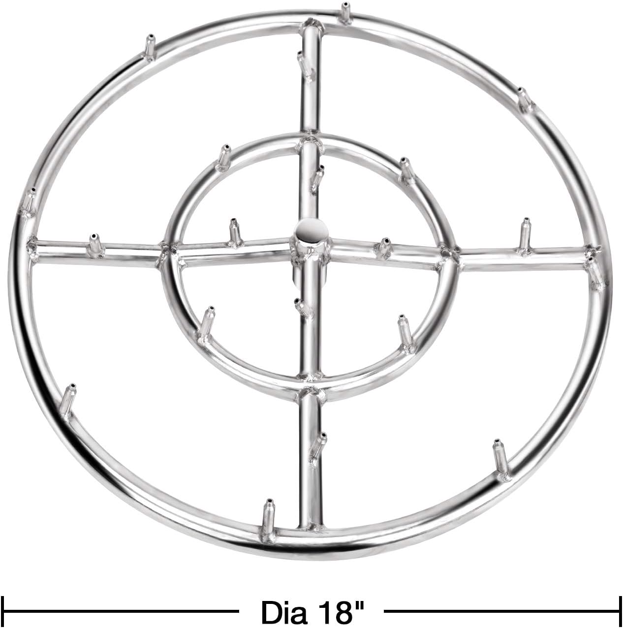 Stanbroil 18" Stainless Steel Round Jet Burner Ring for Natural or Propane Gas Fire Pit, 304 Series Stainless Steel, Double Ring-VerdiqueGarden