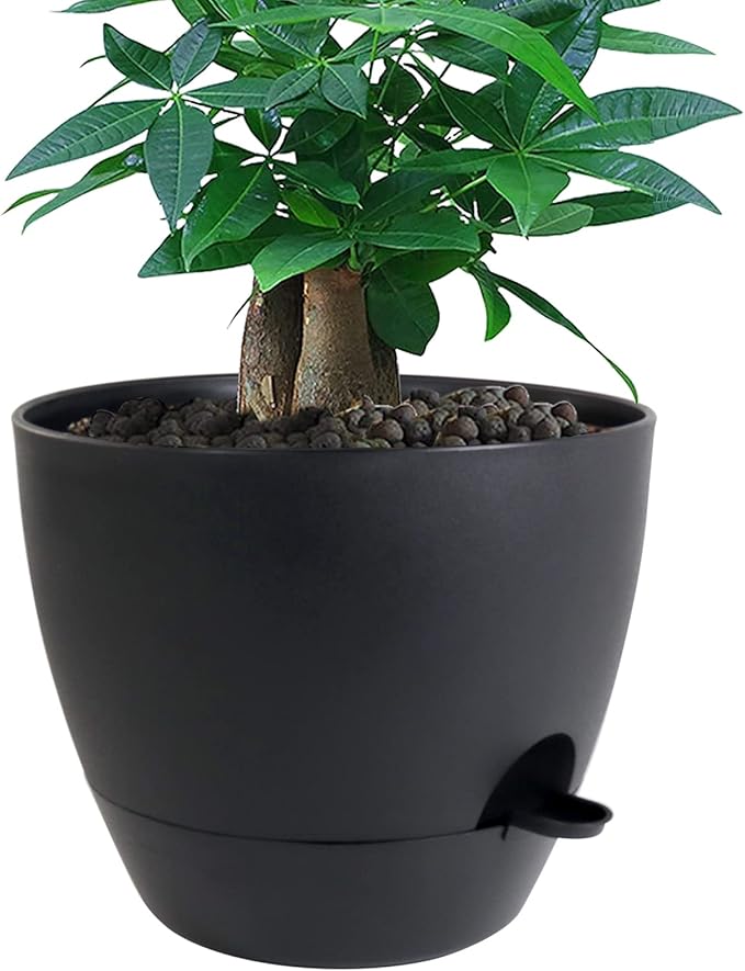 12 inch Large Self Watering Pots, Plastic Planters with 60oZ Removable Deep Reservoir and Multi Mesh Drainage Holes for Indoor Outdoor Garden Plants and Flowers, Black-VerdiqueGarden