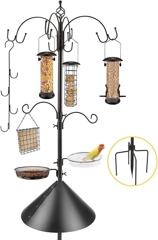 Deluxe Bird Feeding Station Kit Bird Feeder Pole with Squirrel Baffle, Suet Cage, Bath Tray for Planter Hanger - Wildlife-Friendly Design-VerdiqueGarden