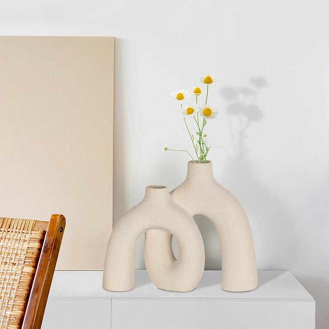 CEMABT Modern Nordic Boho Vase Set - Elegant Beige Matte Ceramic Home Decor for Living Room, Bookshelf, Mantel, Entryway Table & Console Décor | Shelf Decorations Gift-VerdiqueGarden