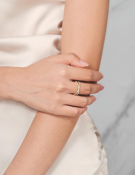 IMOLOVE Moissanite Eternity Ring, Criss Cross Wedding Bands for Women - Sterling Silver Stackable Rings Size 4-11