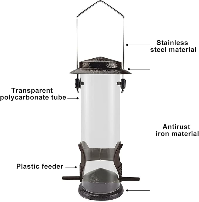 MIXXIDEA Wild Bird Feeders for Outdoors Hanging 2 Pack Stainless Steel Tube Bird Feeder, Water Resistant Finch Bird Feeder for Garden Backyard Decoration Attractive Metal Thistle Feeder (Coffee)-VerdiqueGarden