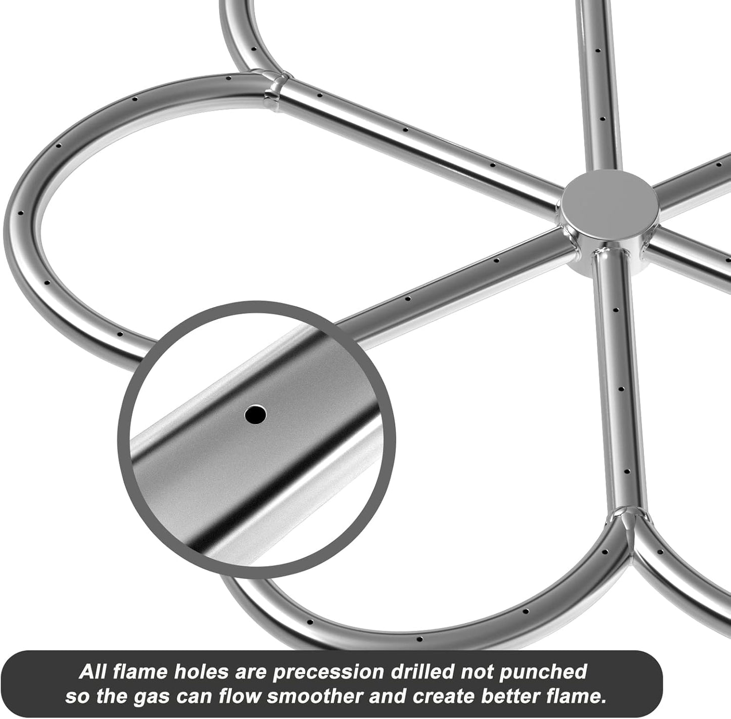 Skyflame 24-Inch Stainless Steel Fire Pit Burner Ring for Fire Pit, Natural Gas & Propane Fireplace, Max BTU 296K, Flower-Shape-VerdiqueGarden