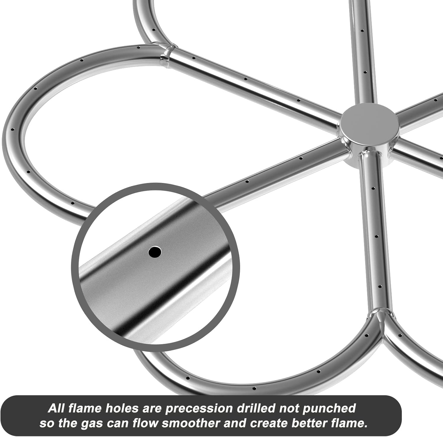 Skyflame 24-Inch Stainless Steel Fire Pit Burner Ring for Fire Pit, Natural Gas & Propane Fireplace, Max BTU 296K, Flower-Shape-VerdiqueGarden