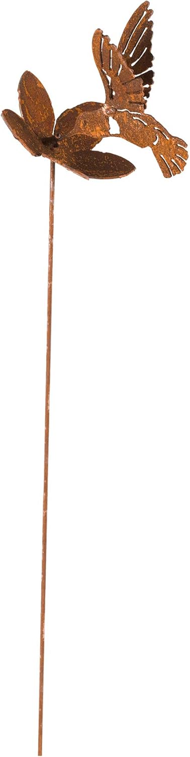 Hummingbird and Flower Garden Stake | Steel Construction with Real Rust Finish | Made in USA-VerdiqueGarden