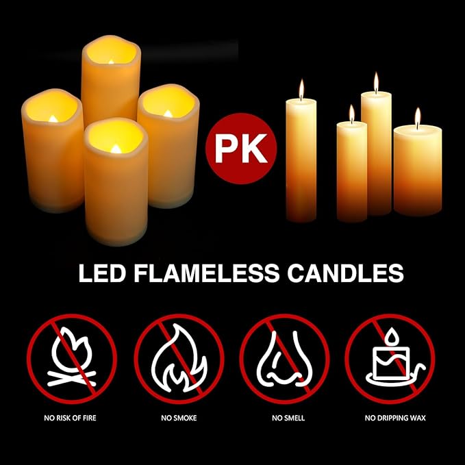 Flickering Flameless LED Candles with 10-Key Remote & Timer, Waterproof Outdoor Indoor f Battery Operated Candles for Home/Wedding/Festival Décor Set of 9 (D3 x H5.5) Ivory-VerdiqueGarden
