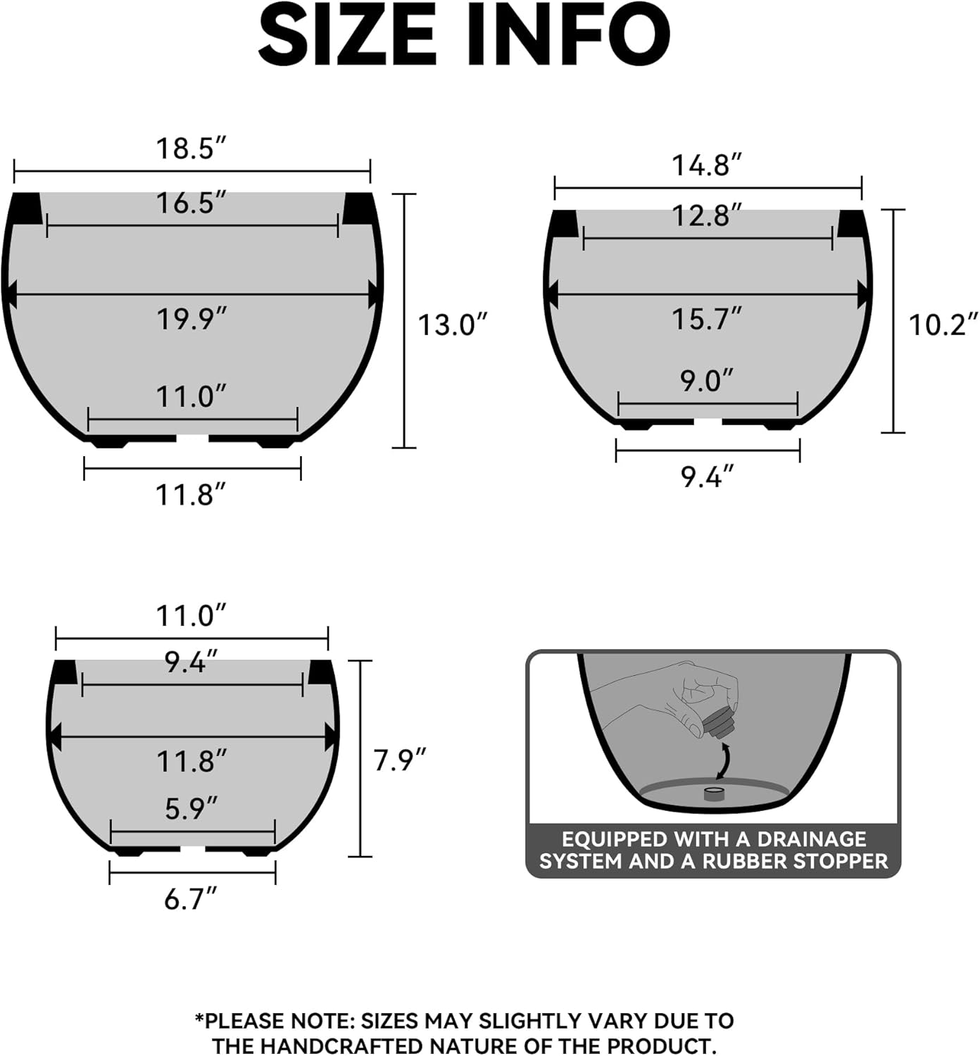 Kante 19.9" Dia Round Concrete Planter, Outdoor/Indoor Large Bowl Plant Pots with Drainage Hole and Rubber Plug for Garden Patio Balcony Home, Rusty-VerdiqueGarden