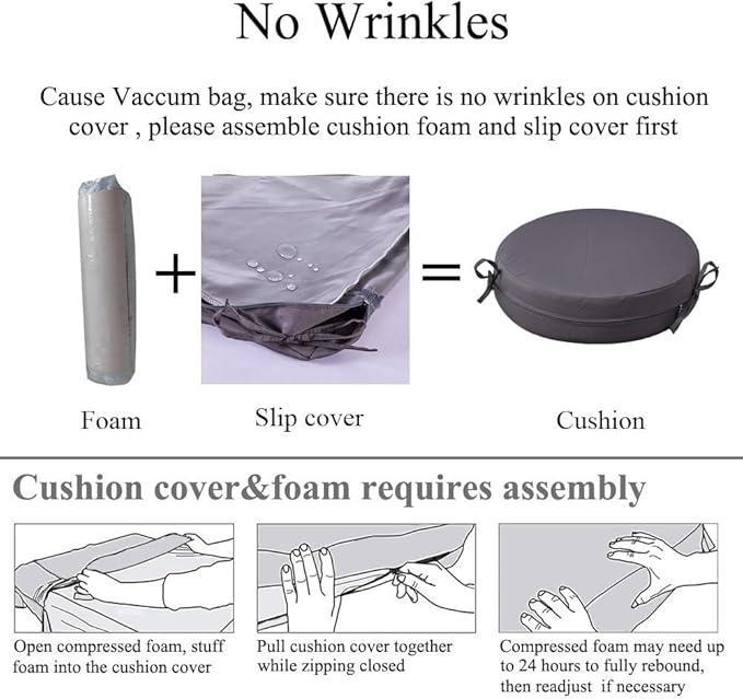 15 x 15 Inch Round Cushions for Outdoor Furniture Non-Slip Waterproof Patio Bistro Chair Cushion with Ties Bar Stool Seat Cushion for Kitchen Chairs Set of 4, Dark Gray-VerdiqueGarden