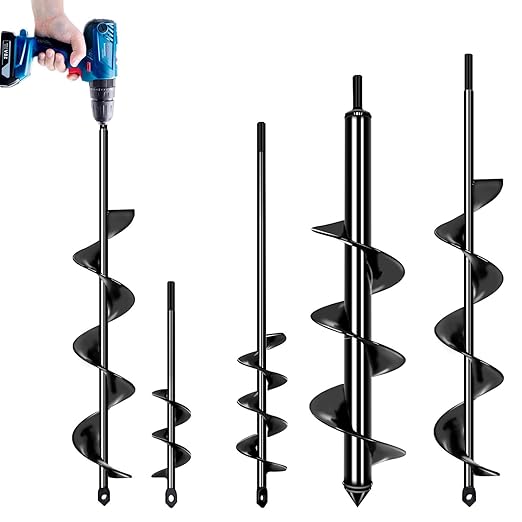 4 Pack Garden Ground Earth Spiral Drill Bit for 3/8" Hex Drive Drill, Auger Drill Bits for Bulbs Planting, Hole Digger Flowers,Bedding Digging Plant Rapid Planter Tool-VerdiqueGarden