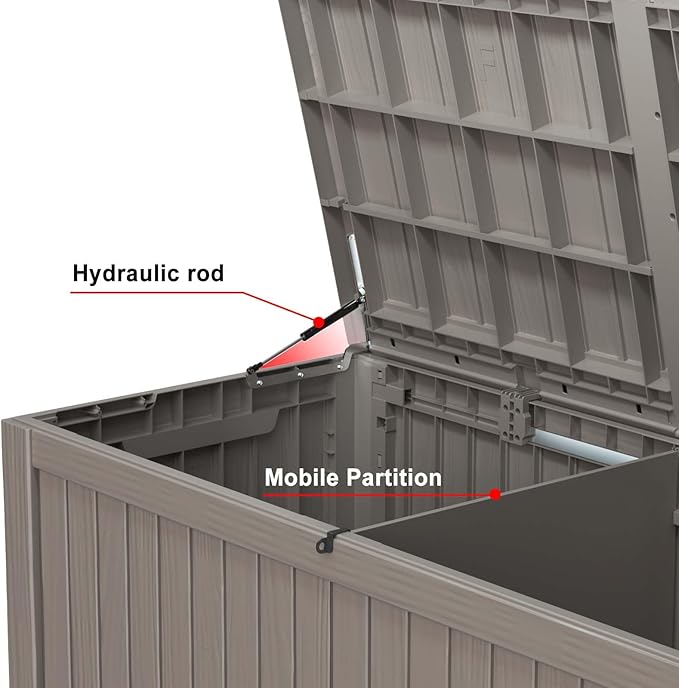 150 Gallon Outdoor Deck Box,Storage Lockable Waterproof Patio Furniture,Garden Tools,Cushions,Pool Accessories Outside Storage Resin Box(Grey)-VerdiqueGarden