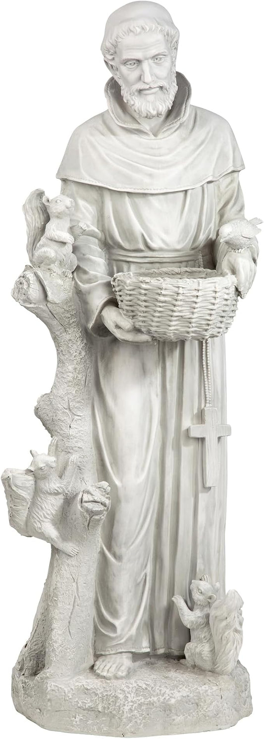 Design Toscano Nature's Nurturer Francis Assisi Religious Garden Decor Statue Bird Bath Feeder, Large, 37 inch, Cast Stone Resin, Antique Stone Finish-VerdiqueGarden